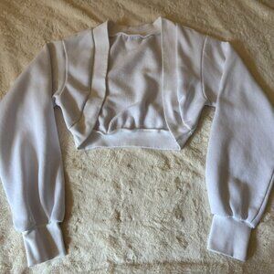 White Oversized Sleeve Sports Cropped Shrug Sweater Size M